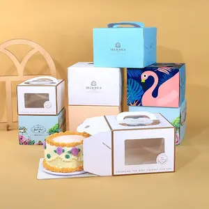 4 6 8 10 12 인치 도매 투명 결혼 선물 베이커리 생일 포장 맞춤형 로고 종이 포장 음식 창과 케이크 상자
