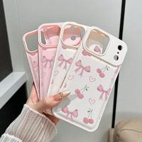 Coque de téléphone antichoc motif cerise et nœud papillon pleine surface pour iPhone 17 16 15 14 Pro Max, étui de protection mignon type sac à tambour
