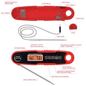 Termometer daging Digital instan tahan air, termometer dengan lampu latar lipat, fungsi tahan kalibrasi untuk cairan panggangan BBQ - Product Image 3