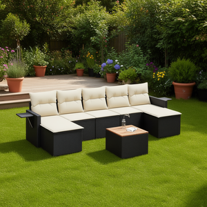 Ensemble de canapés de jardin modulaires en rotin noir, meubles d'extérieur durables, coussins en mousse haute densité, design élégant pour usage extérieur - Product Image 2