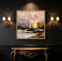 Peinture à l'huile sur toile texturée peinte à la main, champ de fleurs sauvages, art mural abstrait, paysage luxueux, cadre en bois, bleu beige floral