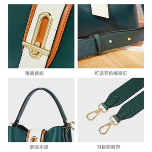 New Style 2022 Fashion Bucket Designer Tote Messenger Bags Dark Green Genuine Women Leather Bag Gift - Product Image 5