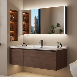 Intelligent new Chinese style <b>walnut</b> bathroom <b>cabinet</b> washbasin ceramic integrated basin washbasin <b>cabinet</b> - Product Image 4