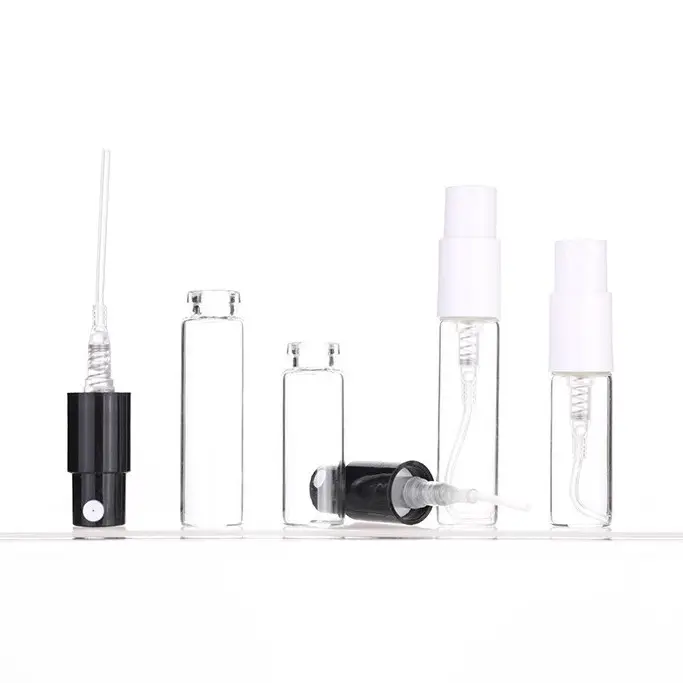 transparent 2ml 3ml clear black white mini small pocket plastic lid glass bottle Perfume skin care liquid alcohol spray bottle