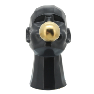 Scultura geometrica a forma di testa con sfera dorata, statua in ceramica per decorazione di casa e ufficio. - Product Image 4