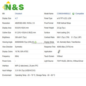 Pantalla LCD WQVGA de 4.3" 480*800 para Equipos Industriales, Médicos y Automotrices COM43H4N66ULC - Product Image 4