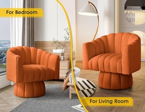 Milieu du siècle moderne salon canapé baril chaise 360 degrés pivotant Accent chaise moelleux velours tissu pour la maison salon chambre - Product Image 4