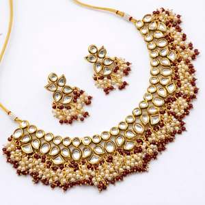 Traditional <b>Gold</b> Plated Copper Bridal Wedding <b>Jewelry</b> <b>Set</b> with Ethnic Necklace and Earrings for Women and Girls - Product Image 4