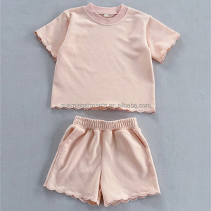 Ensemble de vêtements d'été en molleton français 100% coton à bord festonné pour maman et moi, ensemble pour tout-petits, enfants, sweat-shirt, shorts, tenue pour filles, enfants - Product Image 4