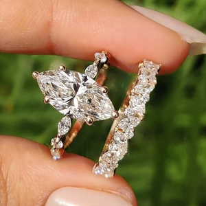 Nhẫn đính hôn bằng vàng khối 10k, 14k, 18k với kim cương nhân tạo mài giác Marquise, chứng nhận IGI Gia, được tạo ra bằng phương pháp CVD HPHT dành cho nữ và nam - Product Image 1