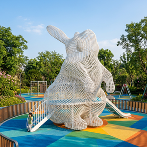 Sculpture de lapin en acier inoxydable, art animalier en fil tressé, installation décorative pour jardin et événements - Product Image 2