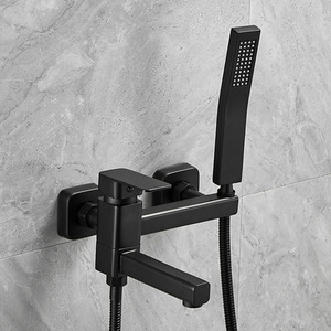 Robinet de douche mural carré en laiton noir mat avec douchette simple pour baignoire - Product Image 2