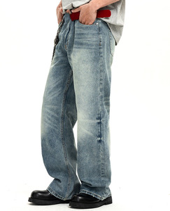 Vaqueros Baggy Personalizados de Corte Ajustado, Desgastados, Ligeros, con Estampado <span class=keywords><strong>Azul</strong></span>, Estilo Flare para <span class=keywords><strong>Hombre</strong></span> - Product Image 2
