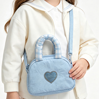 Sac bandoulière mini en nylon pastel pour filles, sac à main mignon avec patch cœur et poignée supérieure en tissu gingham matelassé, cadeau de Noël et d'anniversaire