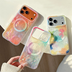 Luxury Rainbow Graffiti IMD Magnetic Mobile Phone <b>case</b> for iPhone 17 16 Pro Max Glitter colorful shell pattern Laser back Cover - Product Image 1