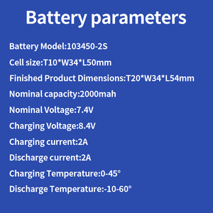 Batería Lipo de Alta Capacidad 103450 7.4V 2000MAH OEM ODM 11.1V 14.8V 4000mAh 2S 3S 2P Paquete de Baterías de Iones de Litio - Product Image 3