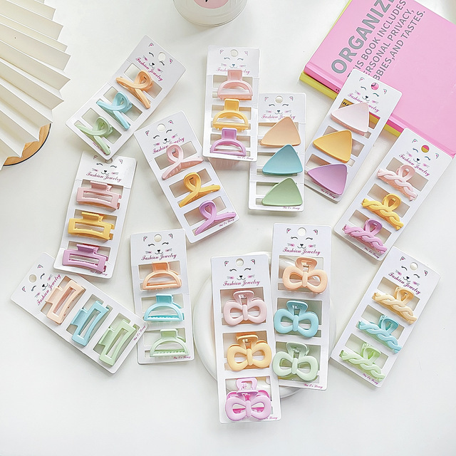 New Arrive Women Mini Size 3PCS/Set Sweet Style Plastic Matte Candy Color Hair Claw Clips Set Wholesale