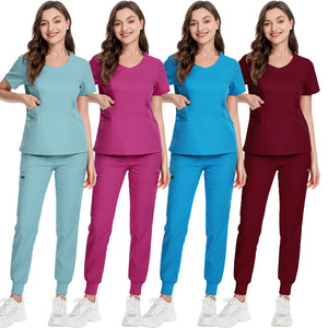 Hospital Uniforms Fashion Jogger Scrubs Sets Unisex Short-sleeved Nurse Uniform Stretchable Washable Quick-Drying <b>Top</b> & Pants - Product Image 1