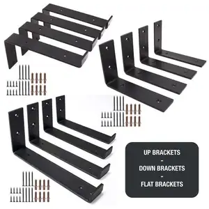 Heavy Duty Scaffold Industrial Matt Black Steel Shelf Brackets for shelves Various Sizes Up Down Flat