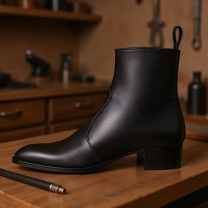 Stivali Chelsea di lusso classici da <span class=keywords><strong>uomo</strong></span> in <span class=keywords><strong>pelle</strong></span> nera con punta a punta e tacco grosso con tacco alto e suola in gomma - Product Image 6