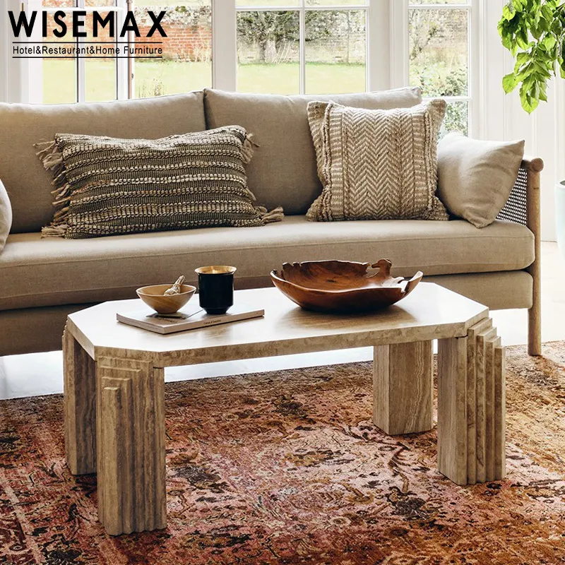 Meubles WISEMAX Table basse carrée haut de gamme Mobilier de maison moderne de luxe Table d'appoint en marbre travertin naturel pour le salon