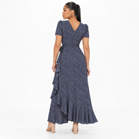 Robe longue décontractée d'été pour femme, style OEM ODM, à motif floral, manches courtes bouffantes et ourlet à volants