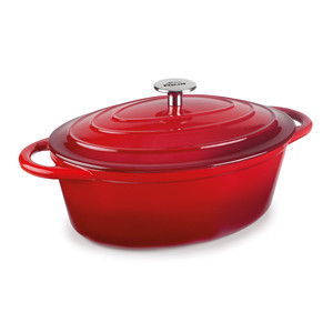 Casseruola ovale Lacor rossa da 2,5 litri in ghisa smaltata per uso su piano cottura e forno - Product Image 1