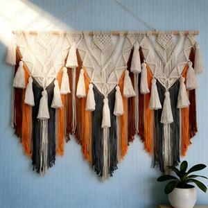 Tapiz Decorativo de Pared de Macramé Boho Tejido a Mano, de Algodón, con Diseño de Paisaje Montañoso Rectangular Grande y Colorido - Product Image 4