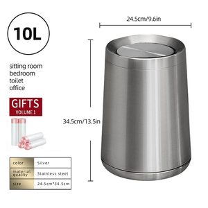 Poubelle en acier inoxydable nickel brossé de 10 L/2,6 gallons avec couvercle rabattable, pour salle de bain, cuisine, salon, hôtel - Product Image 2