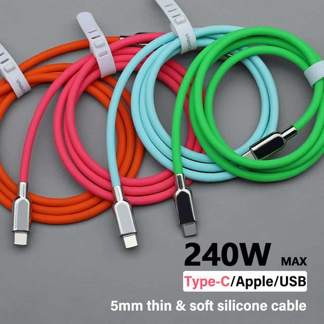 240W PD3.1 Liquid Silicone USB C Type-C Fast Charging Cable for iPhone 15 16 17 Pro Max Huawei Samsung S23 S24 S25 Xiaomi