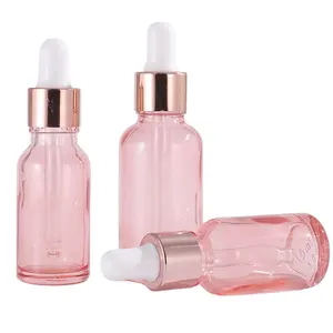 Luxury Fancy Cosmetic 5ml 10ml 15ml 20ml 30ml 50ml 100ml 1oz Empty Pink Rose Gold Glass Serum Eye Essential Oil Dropper Bottle