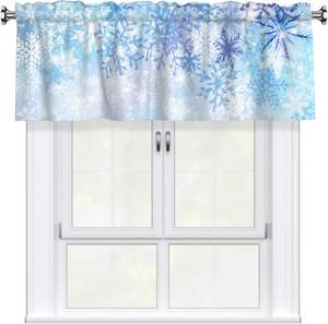 Tende a baldacchino invernali blu con fiocchi di neve per finestre, tende da cucina, tende corte natalizie per finestre, tende a baldacchino personalizzabili per bagno - Product Image 2