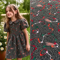 Tissu tricoté multicolore à broderie florale raffinée, base grise foncée duveteuse, motif de vigne abstraite brodé, pour sacs de filles, textiles et vêtements