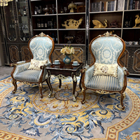Chaise de loisirs en bois massif sculpté à la française, canapé en tissu royal européen, chaise élégante pour balcon et salon