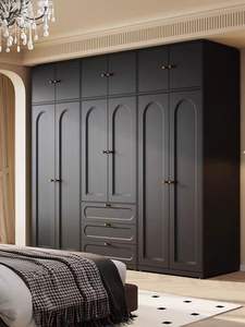 Armoire Rétro Française Noir Mat avec Étagères Ajustables, Conception Pré-assemblée pour Villa, Chambre à Coucher, Option Table de Maquillage/Coiffeuse Moderne - Product Image 2