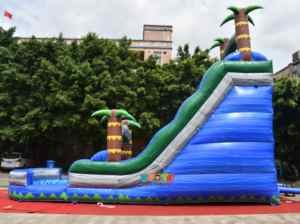 Thương mại ngoài trời bền PVC màu xanh nhiệt đới trượt nước mùa hè thổi lên trượt nước <span class=keywords><strong>Inflatable</strong></span> với hồ bơi cho doanh nghiệp - Product Image 2