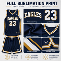 Ensemble d'uniformes de basketball personnalisés en maille respirante pour enfants, jeunes, hommes et adultes, avec design libre, sublimation, thème équipe universitaire marine et or, pour le spirit scolaire