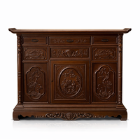 Armoire de culte rectangulaire à un niveau en bois gravé Singdora - Armoire de culte ancestrale en bois sculptée à la main Mai Truc