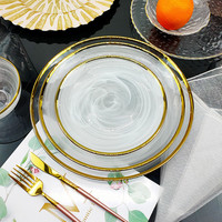 Assiettes plates de mariage en verre bon marché à bord doré salade ronde en verre cristal sous l'assiette en gros