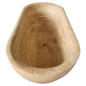 Baignoire en pierre calcaire autonome personnalisée, baignoire moderne en marbre pour adultes, adaptée aux salles de bain intérieures d'hôtels ou de villas - Product Image 3