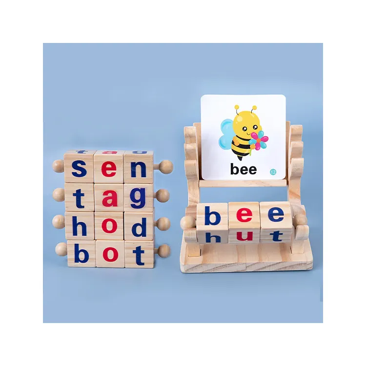 Good Quality Low Price Wooden Puzzle Toy English spelling words building blocks For Kids