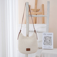 Sac fourre-tout tricoté style coréen à porter sous le bras, grande capacité, décontracté, tendance, pour l'été et les vacances à la plage, avec fermeture à lacets