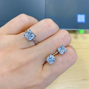 Minimalist Princess Cut White Zircon High Carbon Diamond <b>Necklace</b> Earrings Rings Set Eco-friendly Copper Zirconium Jewelry Set - Product Image 5