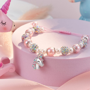Pulsera de Diamantes con Incrustaciones de Perlas Rosas y Diamantes de Imitación, Diseño de Unicornio para Parejas, Precio de Fábrica - Product Image 2