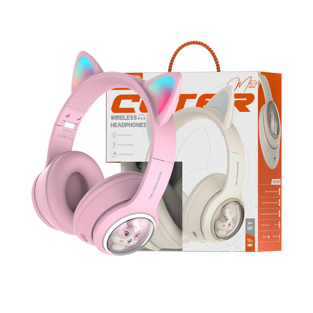 Cute Cat Wireless Headset Glowing RGB Hifi Sound Gaming in Ear Earphone for iphone 16e Auriculares Audifonos Inalambricos Gamer