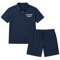 Ensemble polo et short pour homme, bleu marine, OEM, vente en gros, logo personnalisé, marque privée, vêtements de sport décontractés, ensemble deux pièces d'été, commande en gros