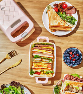 Maravilloso PP aluminio 600W multifunción hogar Rosa negro moda eléctrica desayuno Waffel Maker sandwicheras - Product Image 6