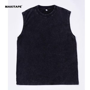 CL-ZJWX230 Wholesale Men's Vintage Acid Washed Gym Tank Top 230GSM 100% Cotton Custom Logo Sleeveless Running Workout Wear - Product Image 3