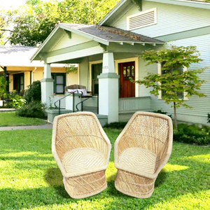 2024 Classic Eco-friendly Bamboo Handmade Postmodern <b>Armchair</b> Set 2 Comfortable Seating White Padding for Villa Courtyard Garden - Product Image 1