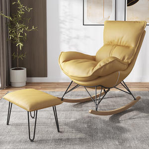 Sillones Mecedores Modernos de Cuero con Reposapiés, Estructura de Madera Maciza, Sofá Cama Reclinable Ecológico para Dormitorio <span class=keywords><strong>y</strong></span> Sala de Estar - Product Image 5